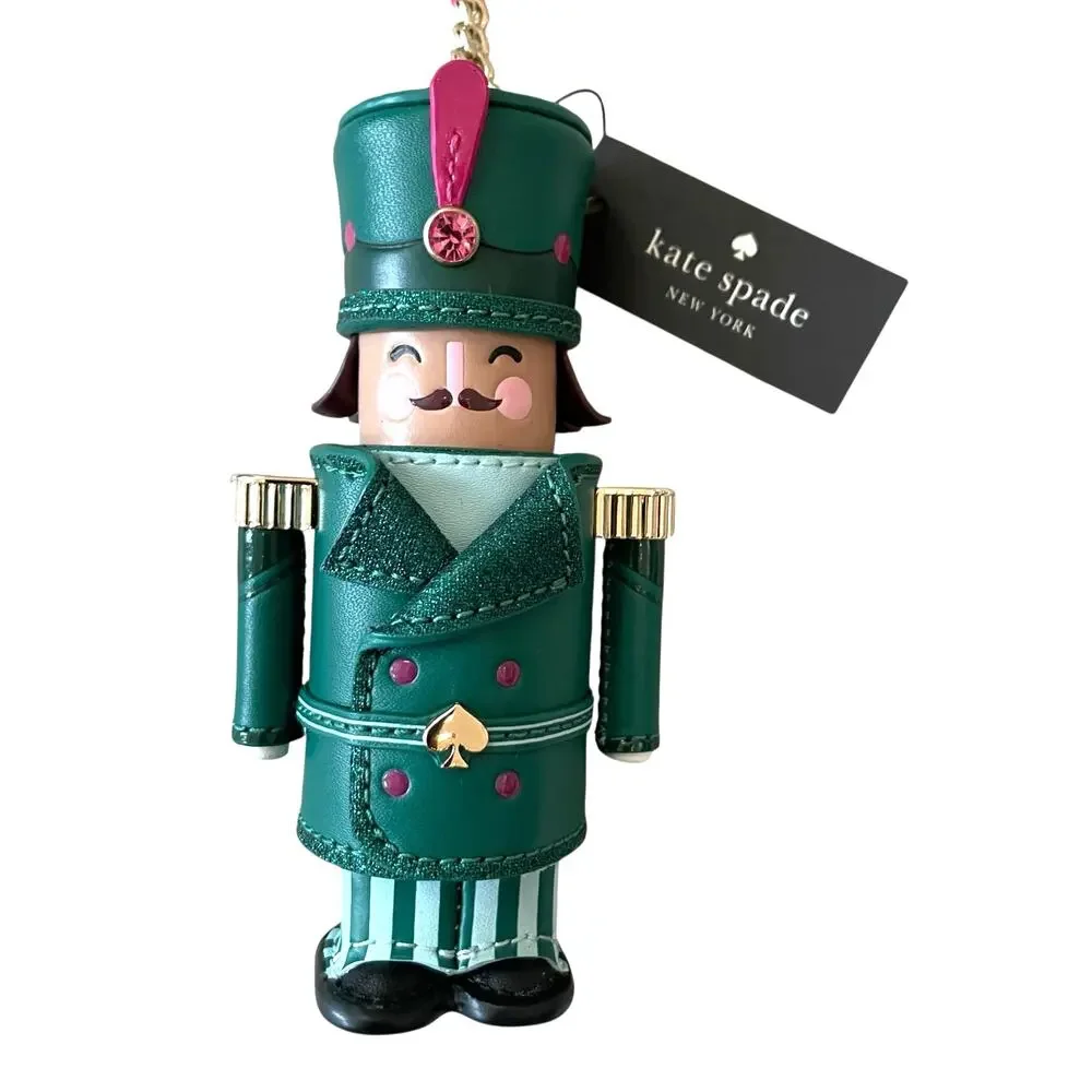 Kate Spade Oh What Fun 3D Nutcracker Key Chain Green Leather NEW